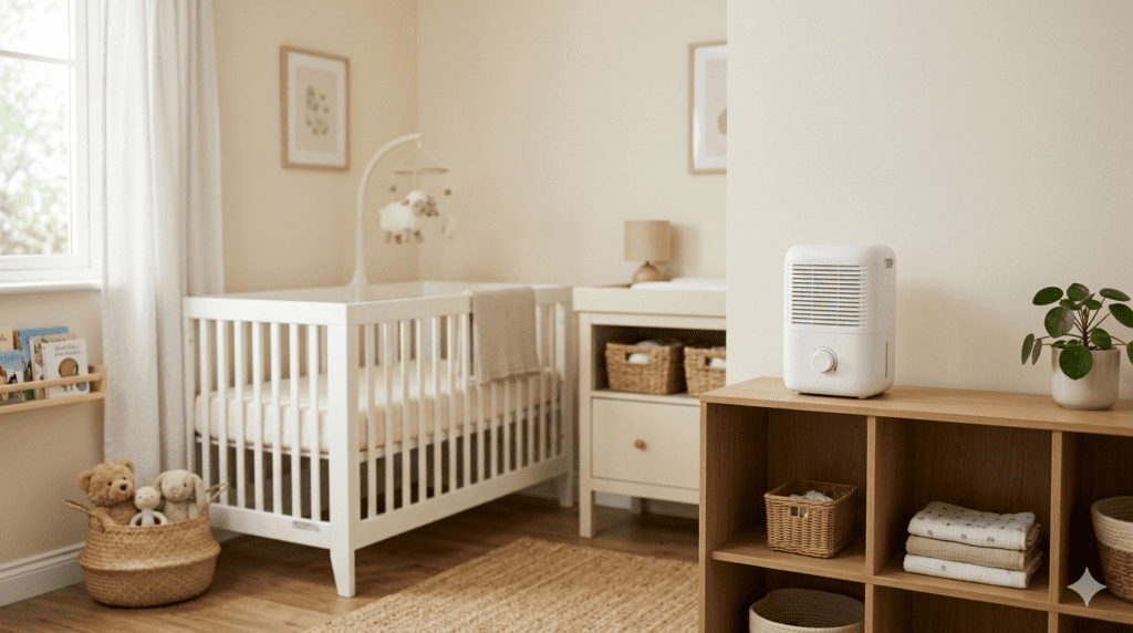 deshumidificador para dormitorio de bebé funcionando de manera segura