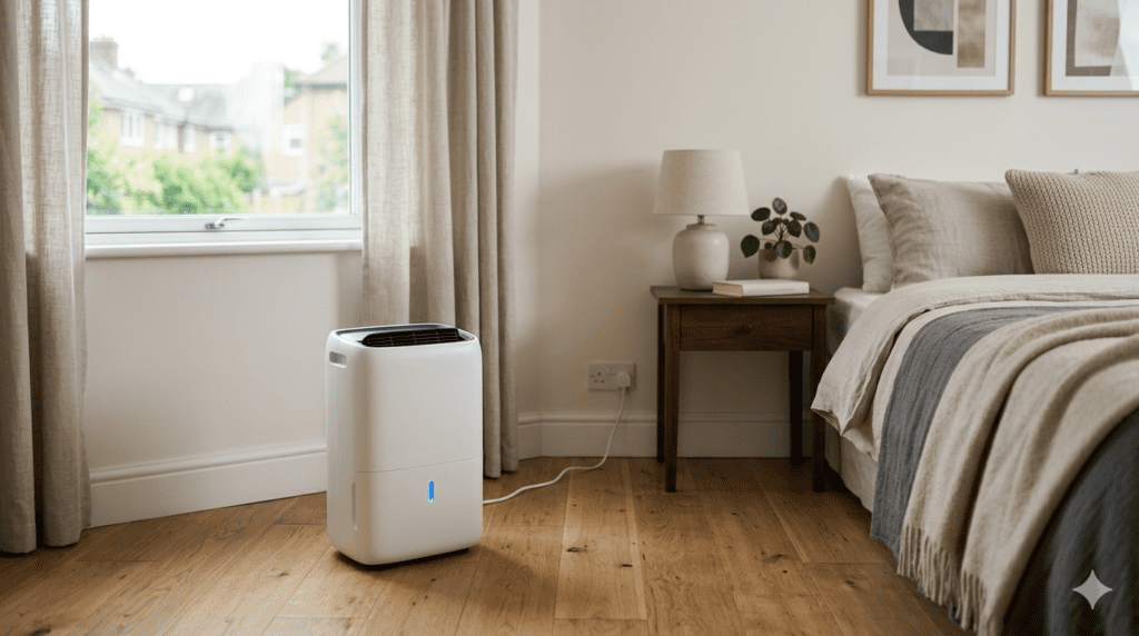 deshumidificador en habitación reduciendo la humedad ambiental